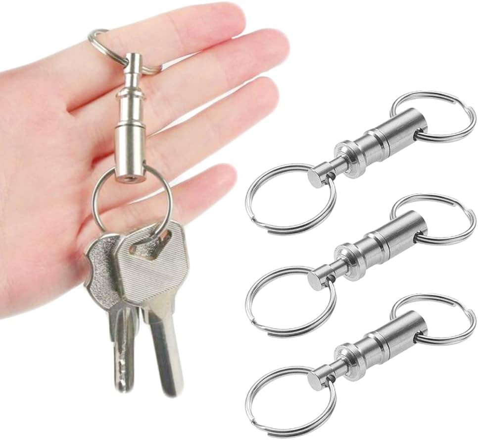CooBigo 3 Pack Quick Release Detachable Keychain Dual Pull Apart Key Chain Spring Split Snap Separate Double V1258-DP02-D-15