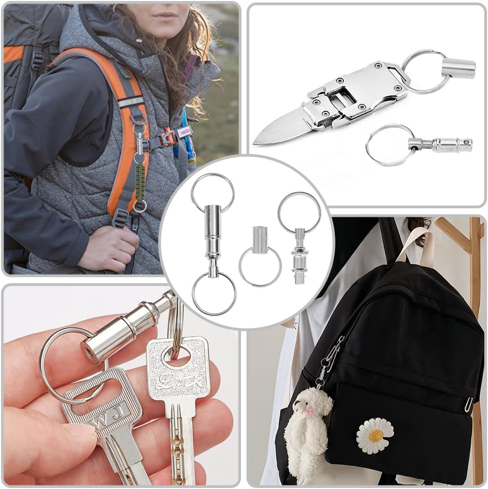 CooBigo 3 Pack Quick Release Detachable Keychain Dual Pull Apart Key Chain Spring Split Snap Separate Double V1258-DP02-D-15