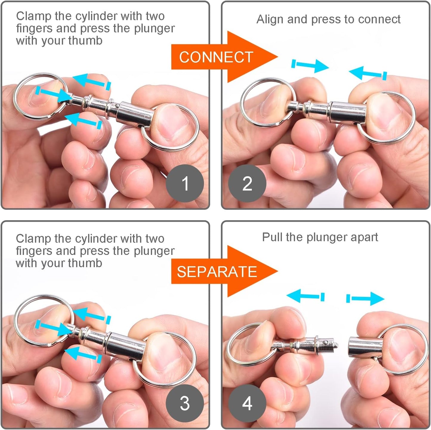 CooBigo 3 Pack Quick Release Detachable Keychain Dual Pull Apart Key Chain Spring Split Snap Separate Double V1258-DP02-D-15