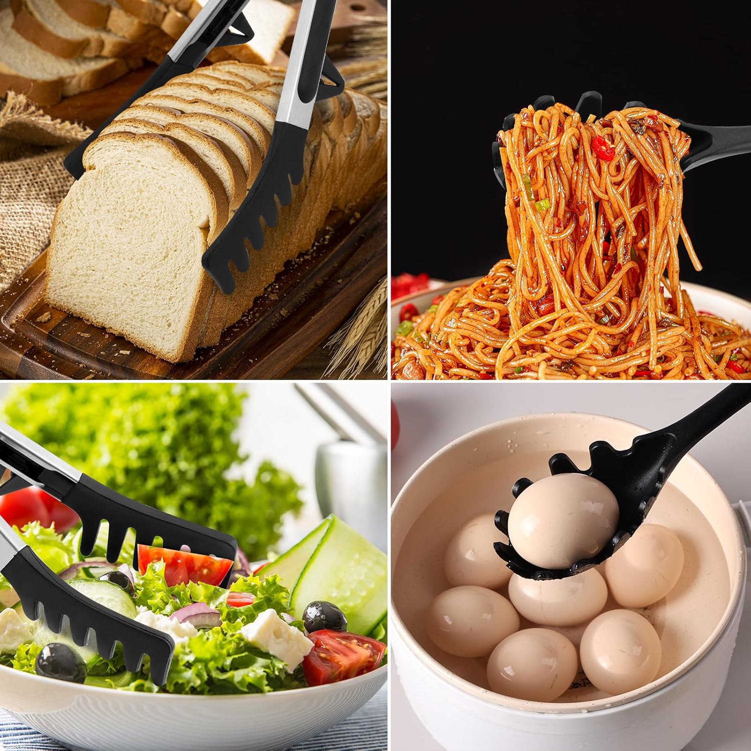 Upgraded Silicone Spaghetti Spoon and Pasta Tong Set - Sturdy Pasta Fork with Teeth, Noodle Spoon Server, and V1258-DP02-D-153