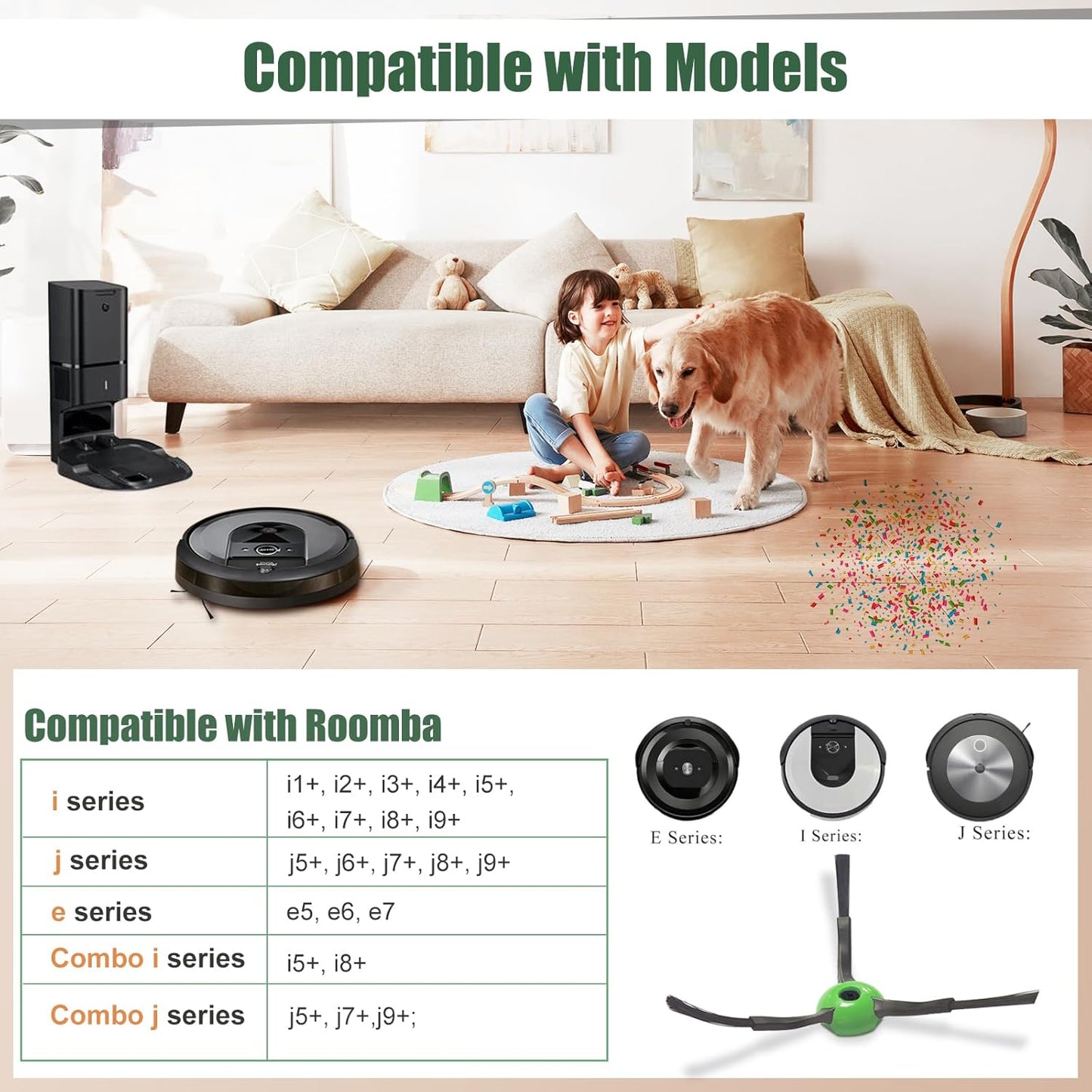 Replacement Side Brushes for iRobot Roomba i & j & e Series i1+/i2+/i3+/i4+/i5+/i6+/i7+/i8+/j6+/j7+/j8+/e5/e6 V1258-DP02-D-154