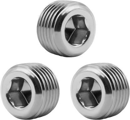 3/8" NPT Pipe Plug Male Thread Stainless Steel Fitting Countersunk Internal Hex Head(Pack of 3) V1258-DP02-D-166
