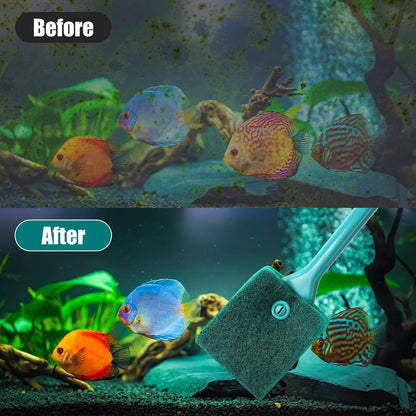 Fish Tank Cleaning Tools, Aquarium Double Sided Sponge Brh, Algae Scraper Cleaner with Long Handle V1258-DP02-D-168