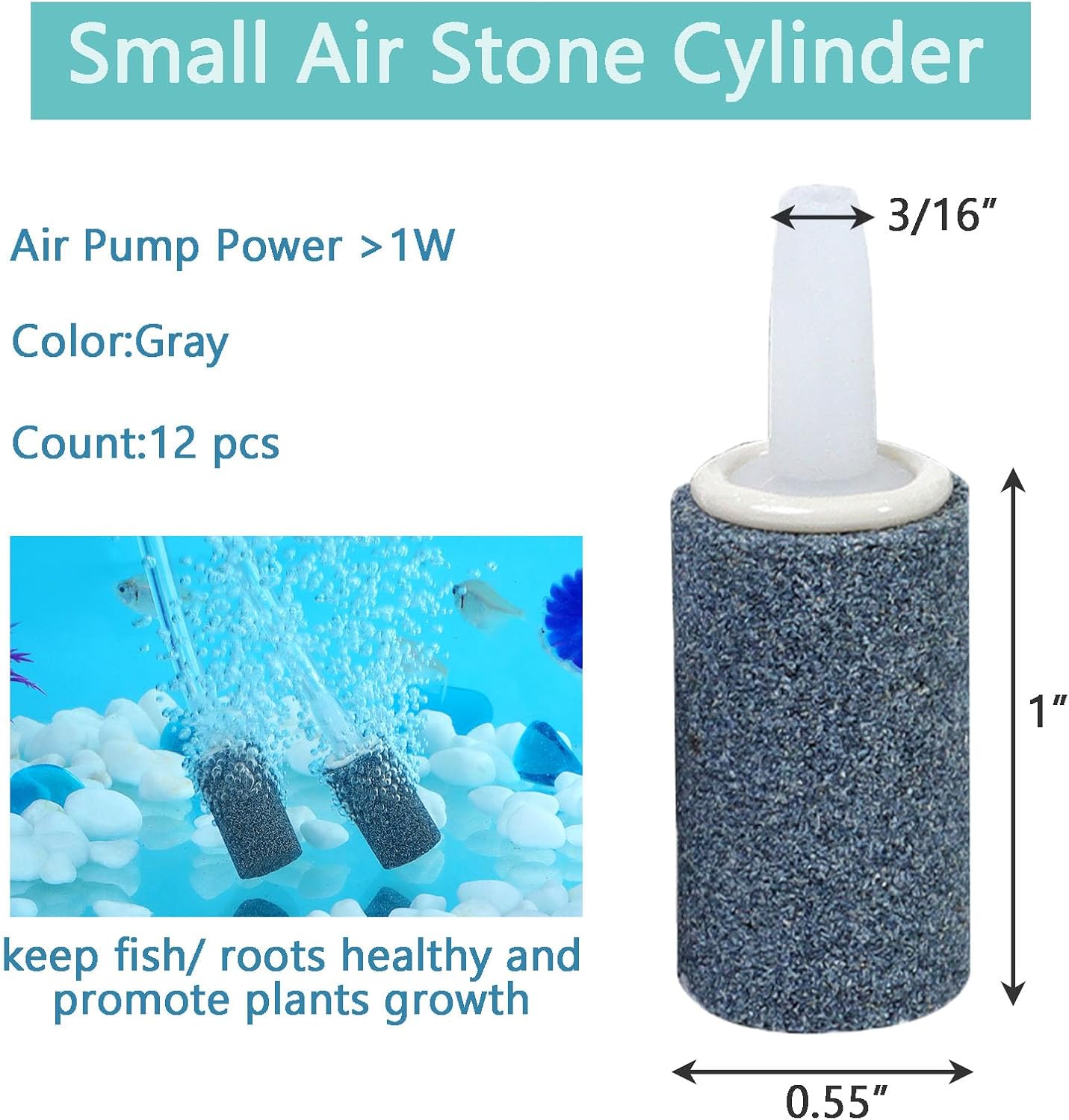 Aquarium Air Stones 1 inch 12 Pack, Bubble Stone, Aerator Bubble Differ, Air Pump Accessories for Aquariums, V1258-DP02-D-169