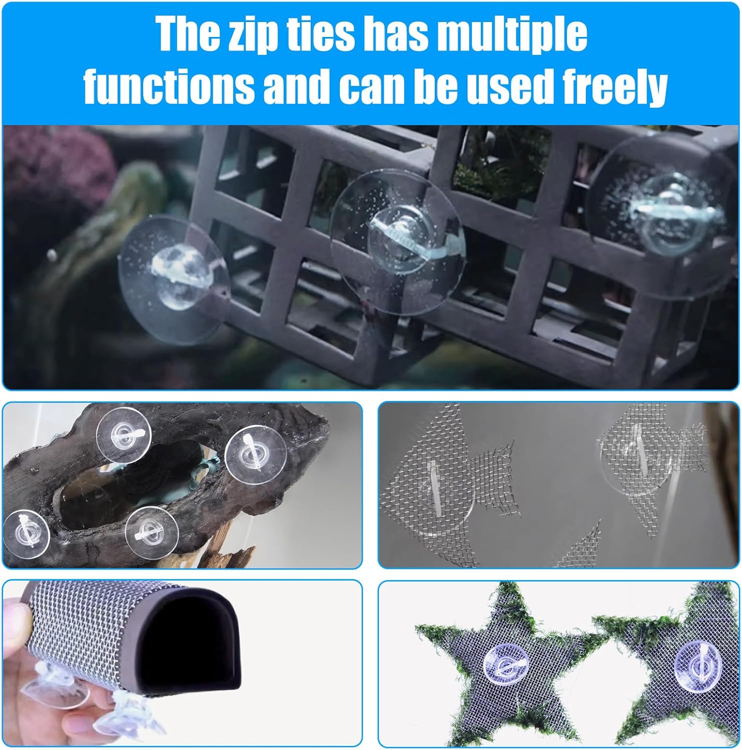 20 Pack Suction Cups with 40 Zip Ties for Aquarium Fish Tank Decoration Moss Shrimp Nest V1258-DP02-D-174
