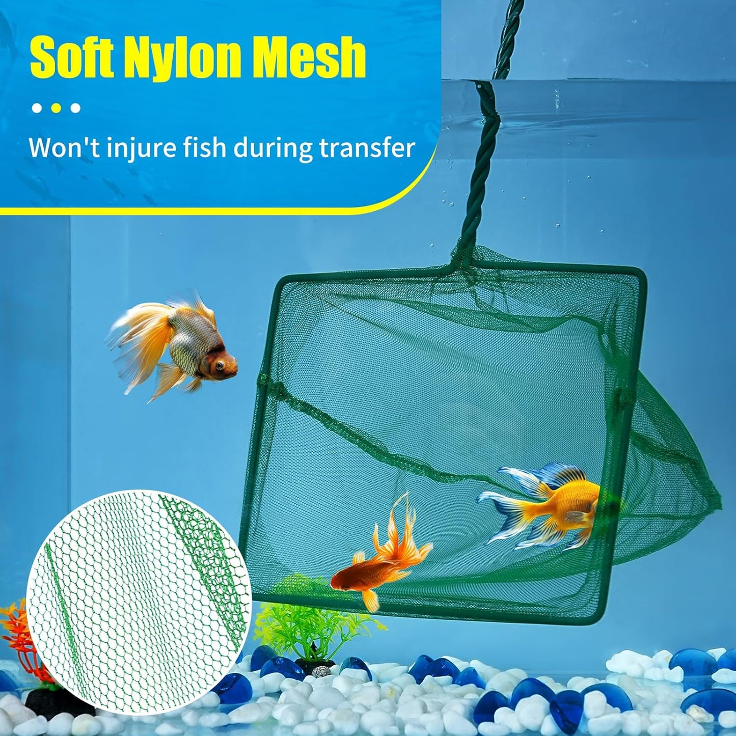 8 Inch Aquarium Fish Net, Wastes Skimming Cleaning Tool with Firm Handle for Fish Tanks Small Ponds V1258-DP02-D-175