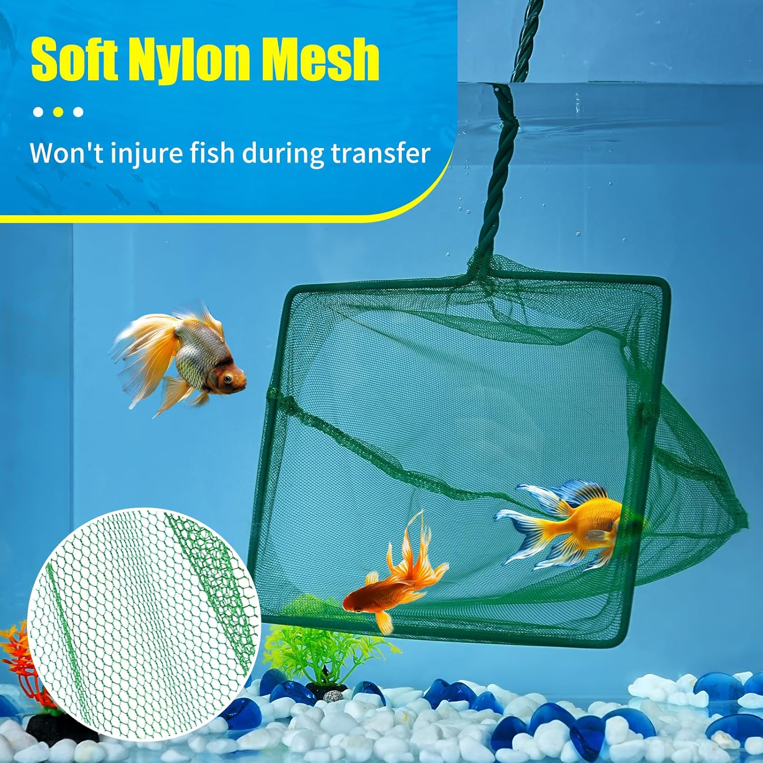 8 Inch Aquarium Fish Net, Wastes Skimming Cleaning Tool with Firm Handle for Fish Tanks Small Ponds V1258-DP02-D-175
