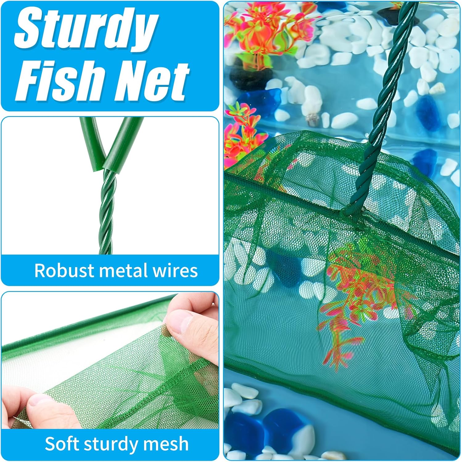 8 Inch Aquarium Fish Net, Wastes Skimming Cleaning Tool with Firm Handle for Fish Tanks Small Ponds V1258-DP02-D-175