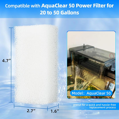 6-Pack Replacement Filter Sponge Pads, Aquarium Foam Insert Compatible with AquaClear 50, Fish Tank Filter V1258-DP02-D-177