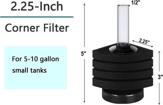 Aquarium Bio Corner Sponge Filter, for Breeding Shrimp Nano Fish Tank, up to 10Gal V1258-DP02-D-179