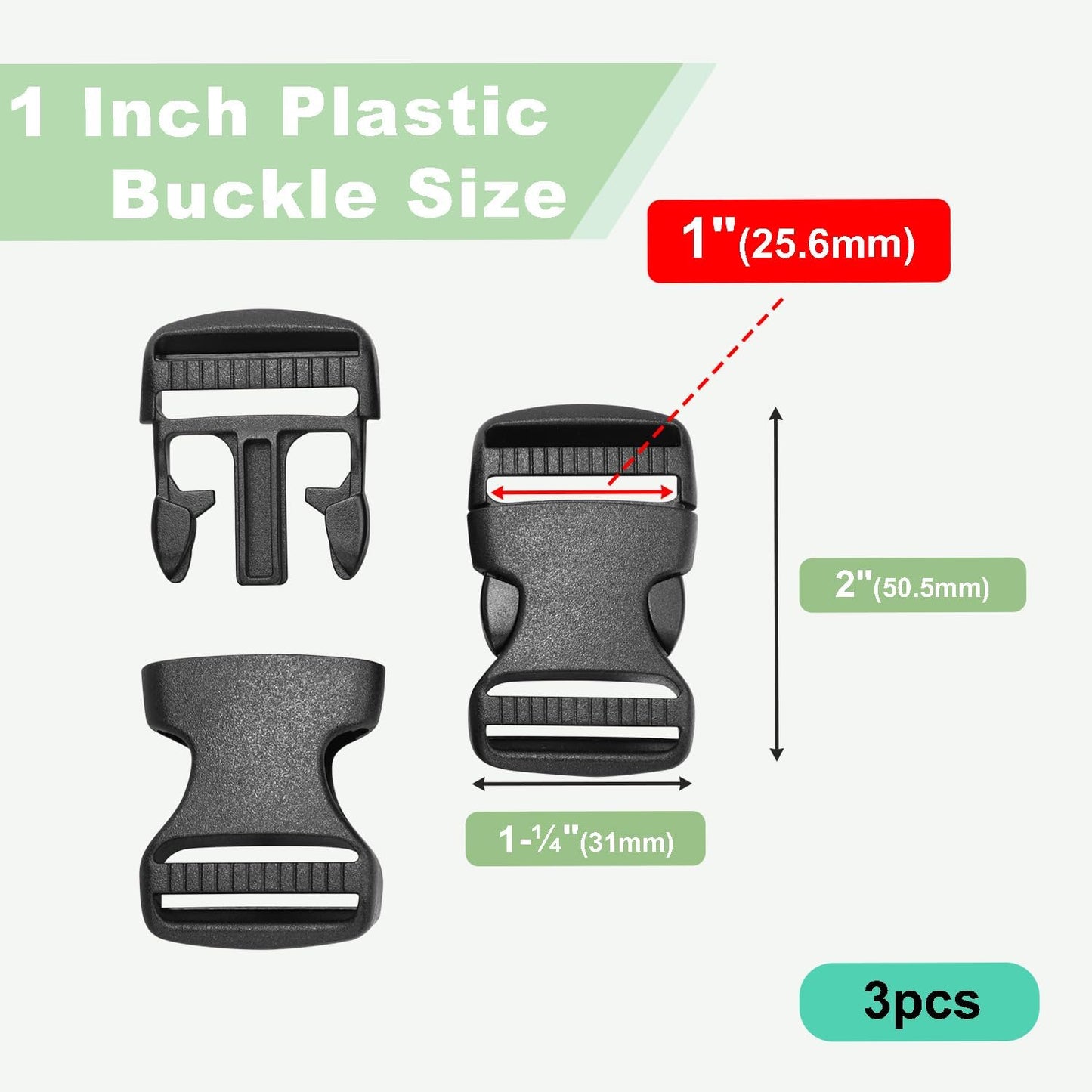 3pcs 1" Inner Dia. Plastic Buckles for Strap Replacement, Quick Side Release Buckles Outdoor Camping Backpack V1258-DP02-D-19