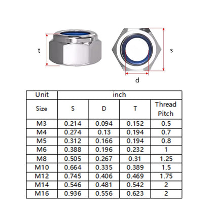 (50pcs) M8 Self Clinching Nuts 304 Stainless Steel Self-Lock Nylon Inserted Hex Lock Nuts V1258-DP02-D-205