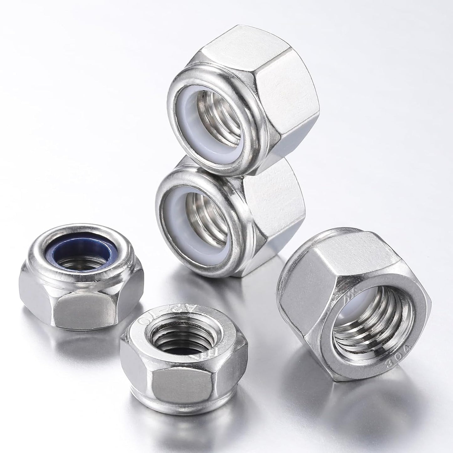(50pcs) M8 Self Clinching Nuts 304 Stainless Steel Self-Lock Nylon Inserted Hex Lock Nuts V1258-DP02-D-205
