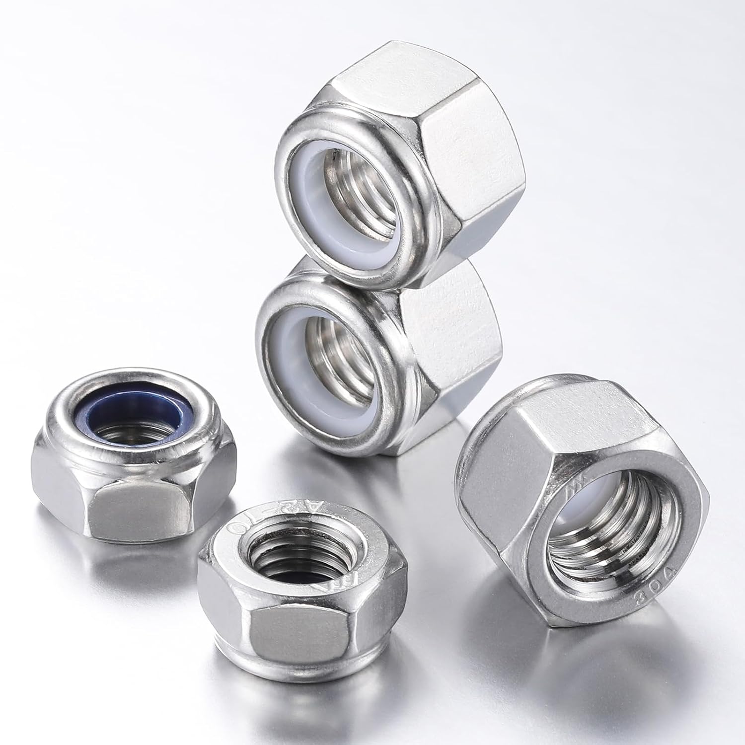 (50pcs) M8 Self Clinching Nuts 304 Stainless Steel Self-Lock Nylon Inserted Hex Lock Nuts V1258-DP02-D-205