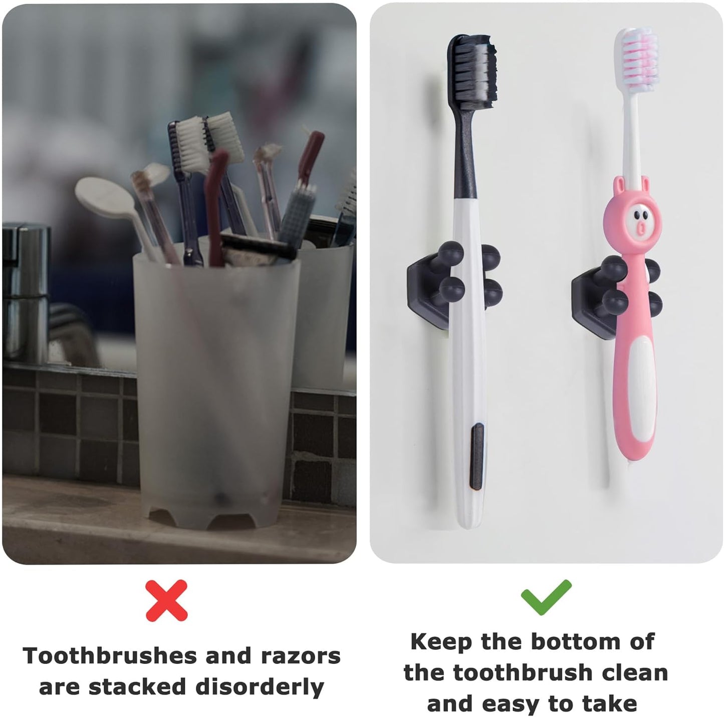 Silicone Toothbrh Holders for Bathroom - Adhesive Shower Toothbrh Holder Wall Mounted, Multi-Function Hook V1258-DP02-D-206