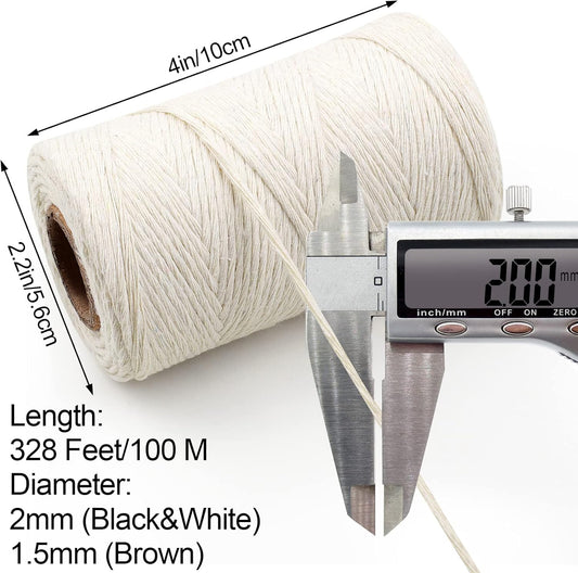 984 Ft Twine String, Natural Jute Twine, 2mm White Cotton Rope, 10ply Black Cotton for Crafts, Art, Gardening V1258-DP02-D-218