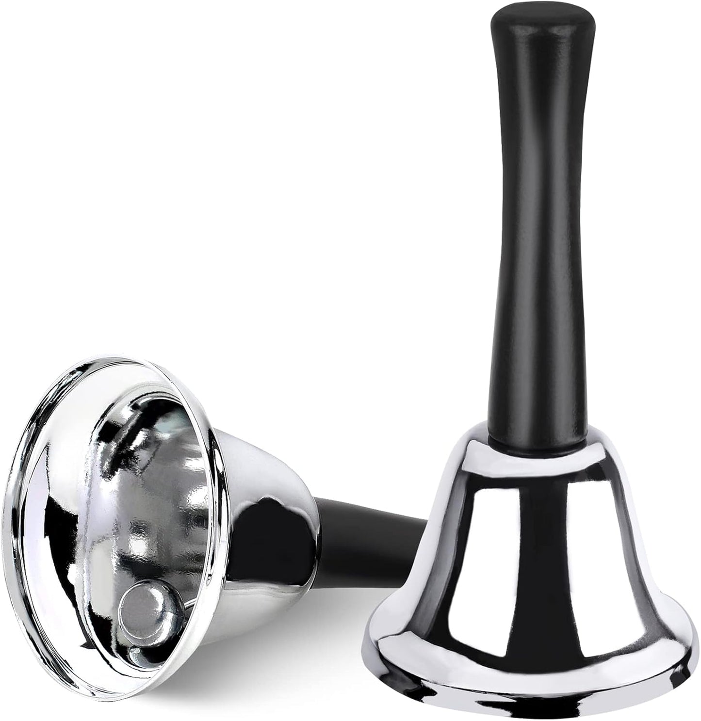 2 Pack Hand Bell, Silver Steel Bell, Ringing Bell with Handle, Dinner Bells for Inside Classroom Bell, for V1258-DP02-D-219