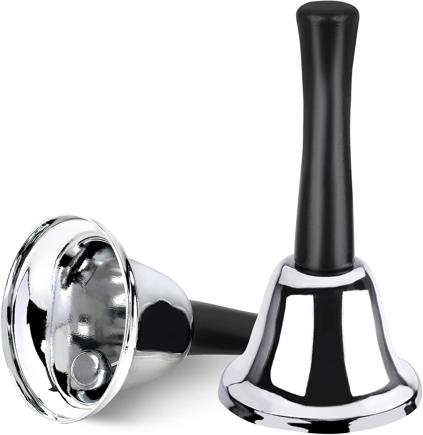 2 Pack Hand Bell, Silver Steel Bell, Ringing Bell with Handle, Dinner Bells for Inside Classroom Bell, for V1258-DP02-D-219