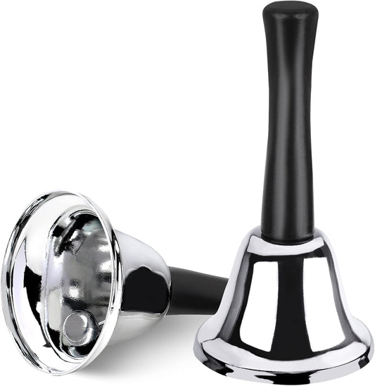 2 Pack Hand Bell, Silver Steel Bell, Ringing Bell with Handle, Dinner Bells for Inside Classroom Bell, for V1258-DP02-D-219