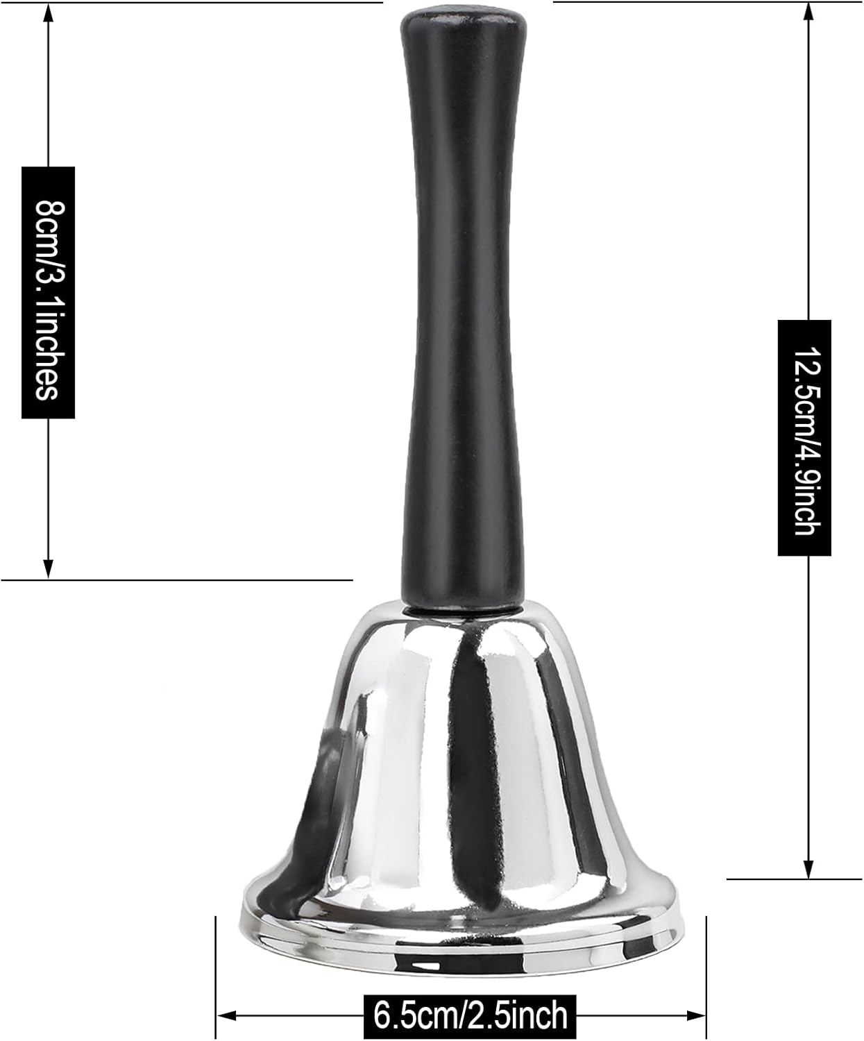 2 Pack Hand Bell, Silver Steel Bell, Ringing Bell with Handle, Dinner Bells for Inside Classroom Bell, for V1258-DP02-D-219