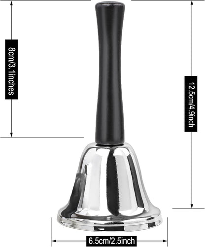2 Pack Hand Bell, Silver Steel Bell, Ringing Bell with Handle, Dinner Bells for Inside Classroom Bell, for V1258-DP02-D-219