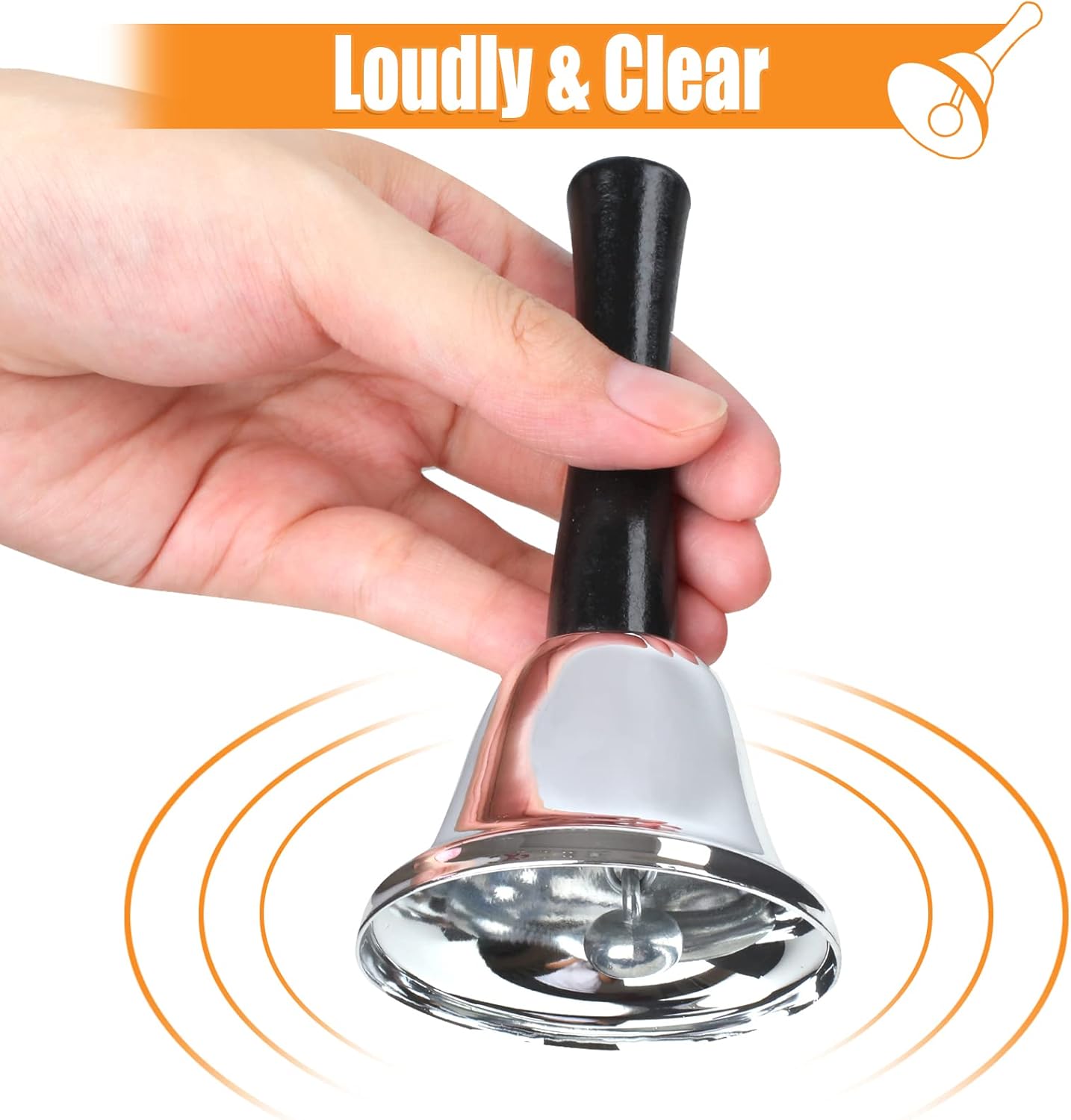 2 Pack Hand Bell, Silver Steel Bell, Ringing Bell with Handle, Dinner Bells for Inside Classroom Bell, for V1258-DP02-D-219