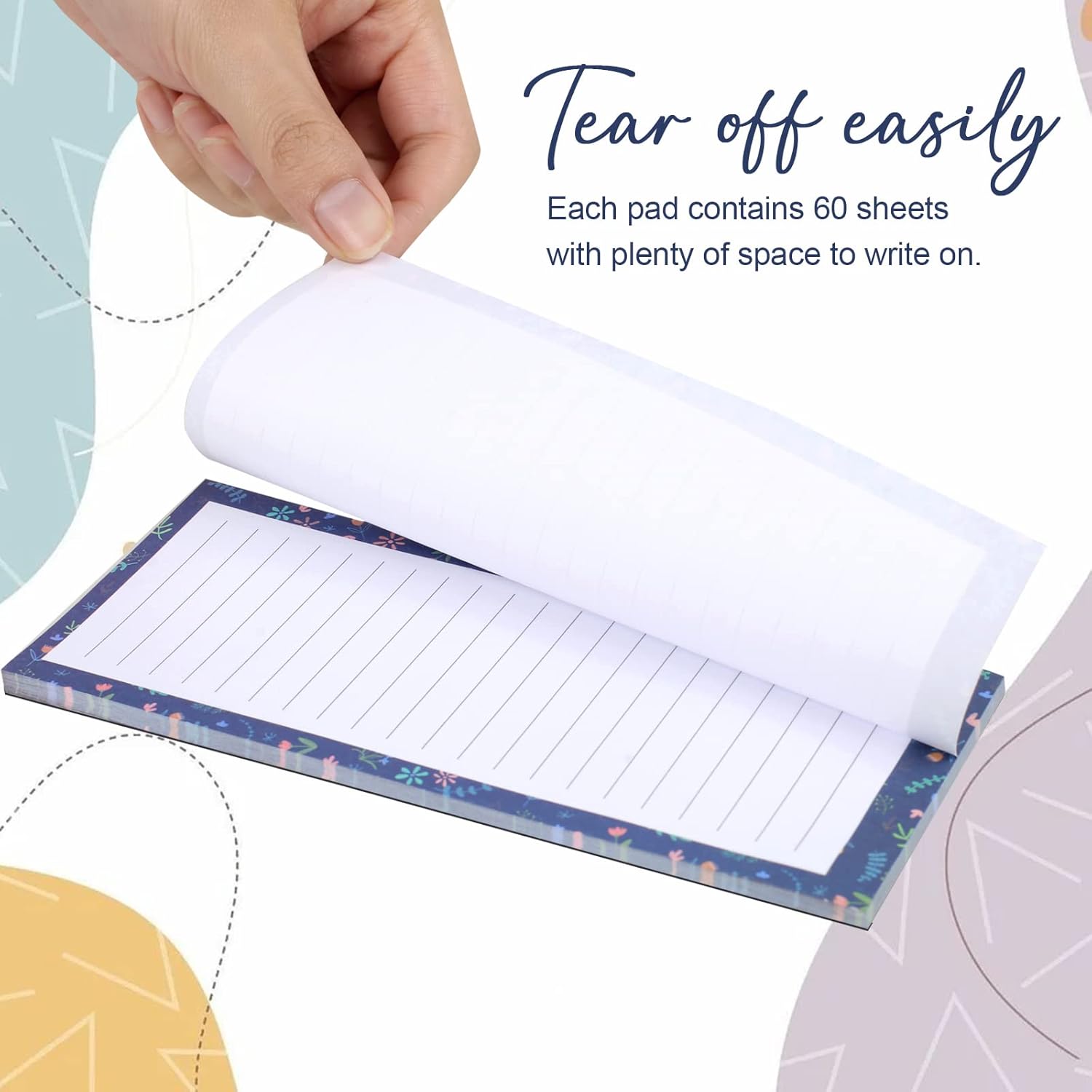 Magnetic Notepads for Refrigerator - Flower Design, 50 Sheets Per Pad, 4 Pack Memo Pads for Grocery Lists and V1258-DP02-D-220