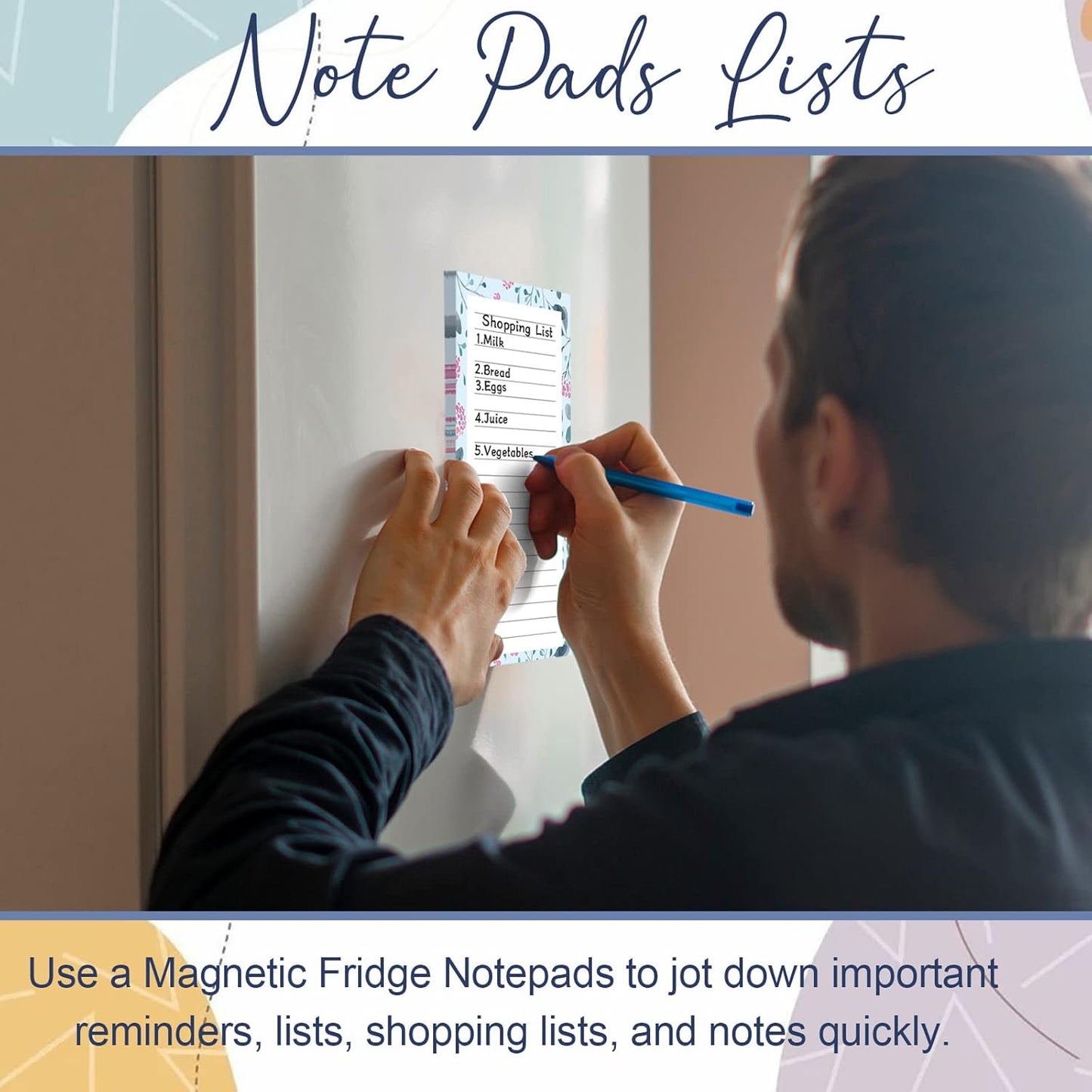 Magnetic Notepads for Refrigerator - Flower Design, 50 Sheets Per Pad, 4 Pack Memo Pads for Grocery Lists and V1258-DP02-D-220