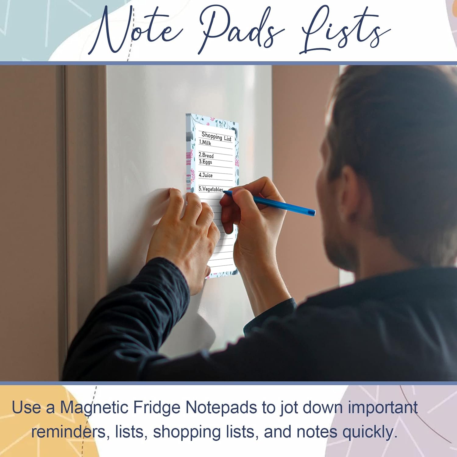 Magnetic Notepads for Refrigerator - Flower Design, 50 Sheets Per Pad, 4 Pack Memo Pads for Grocery Lists and V1258-DP02-D-220