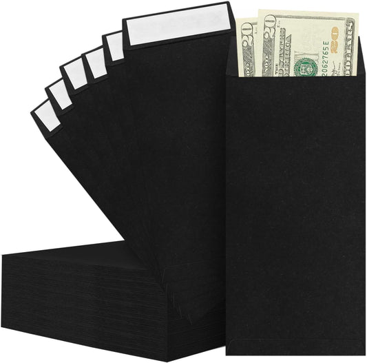 BON++ Envelope Set - 120 Envelopes for Cash, Checks, & Tickets; 80GSM, 3.2x6.6 inch Black Envelopes - Perfect V1258-DP02-D-225