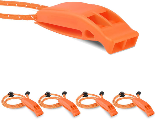 CooBigo 4Pcs Emergency Whistles, Loud Shrill Safety Whistle with Reflective Lanyard for Climbing Hiking V1258-DP02-D-23