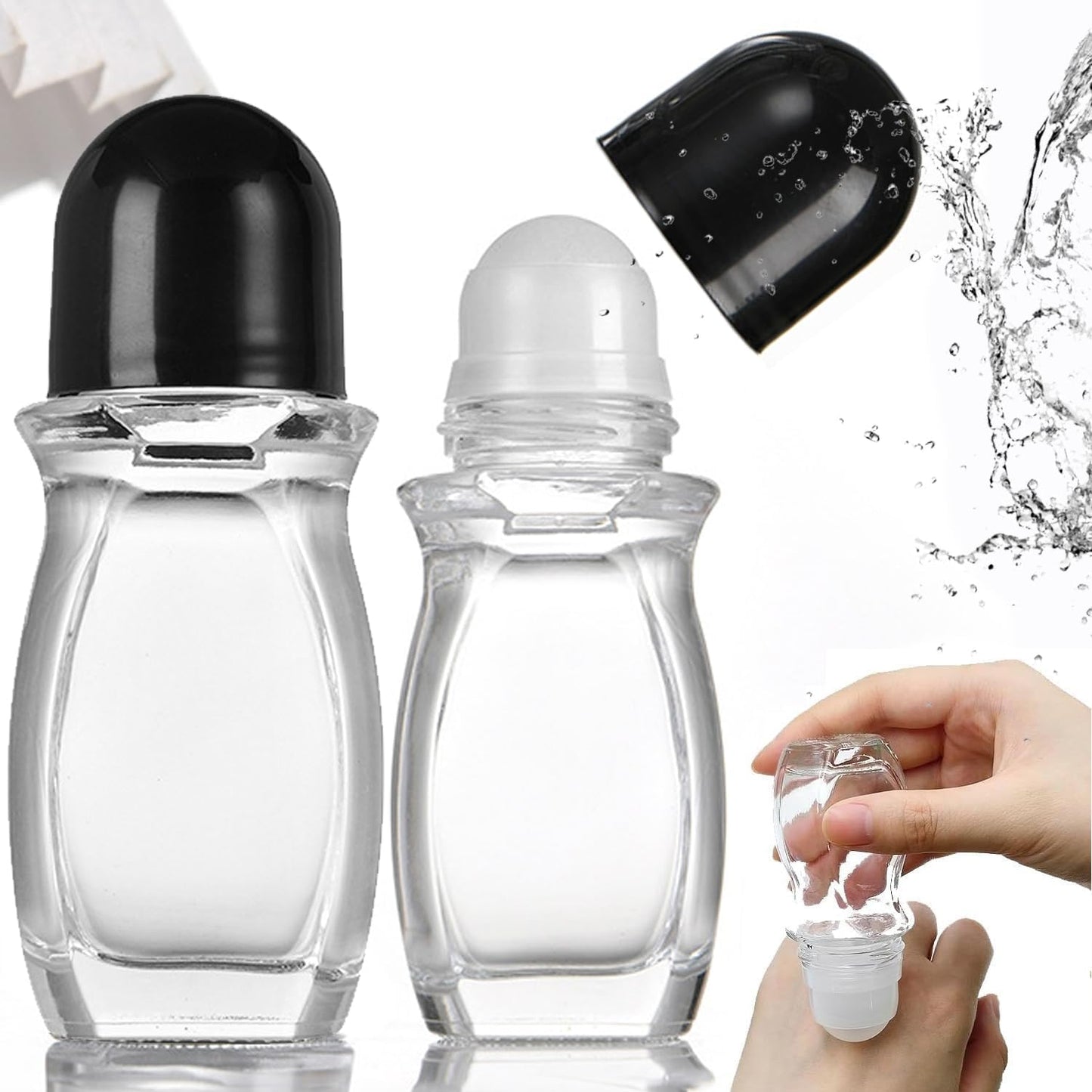 2PCS Glass Empty Roller Bottles with Plastic Roller Ball, Deodorant Roll On Bottles Containers Leak Proof V1258-DP02-D-231