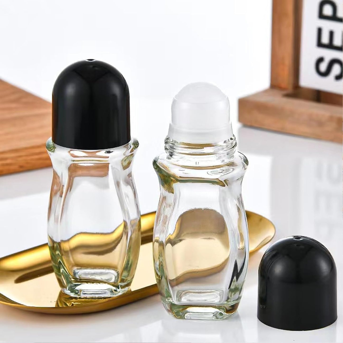 2PCS Glass Empty Roller Bottles with Plastic Roller Ball, Deodorant Roll On Bottles Containers Leak Proof V1258-DP02-D-231