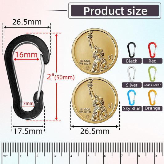 6pcs Aluminum Small Carabiner Clip, 2 Inch Carabiner Keychain Clasp Spring D Ring for Hanging Home KeyRings V1258-DP02-D-24