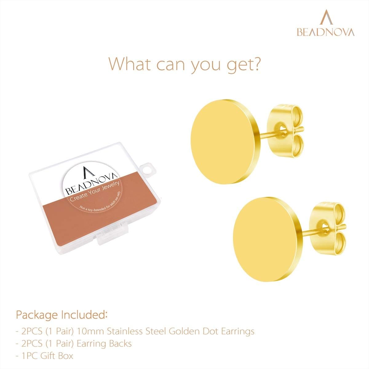 Stud Earrings Flat Post Earrings Circle Piercing Disc Stainless Dot Earrings for Women (2-10mm, Gold, 1-3 V1258-DP02-D-240