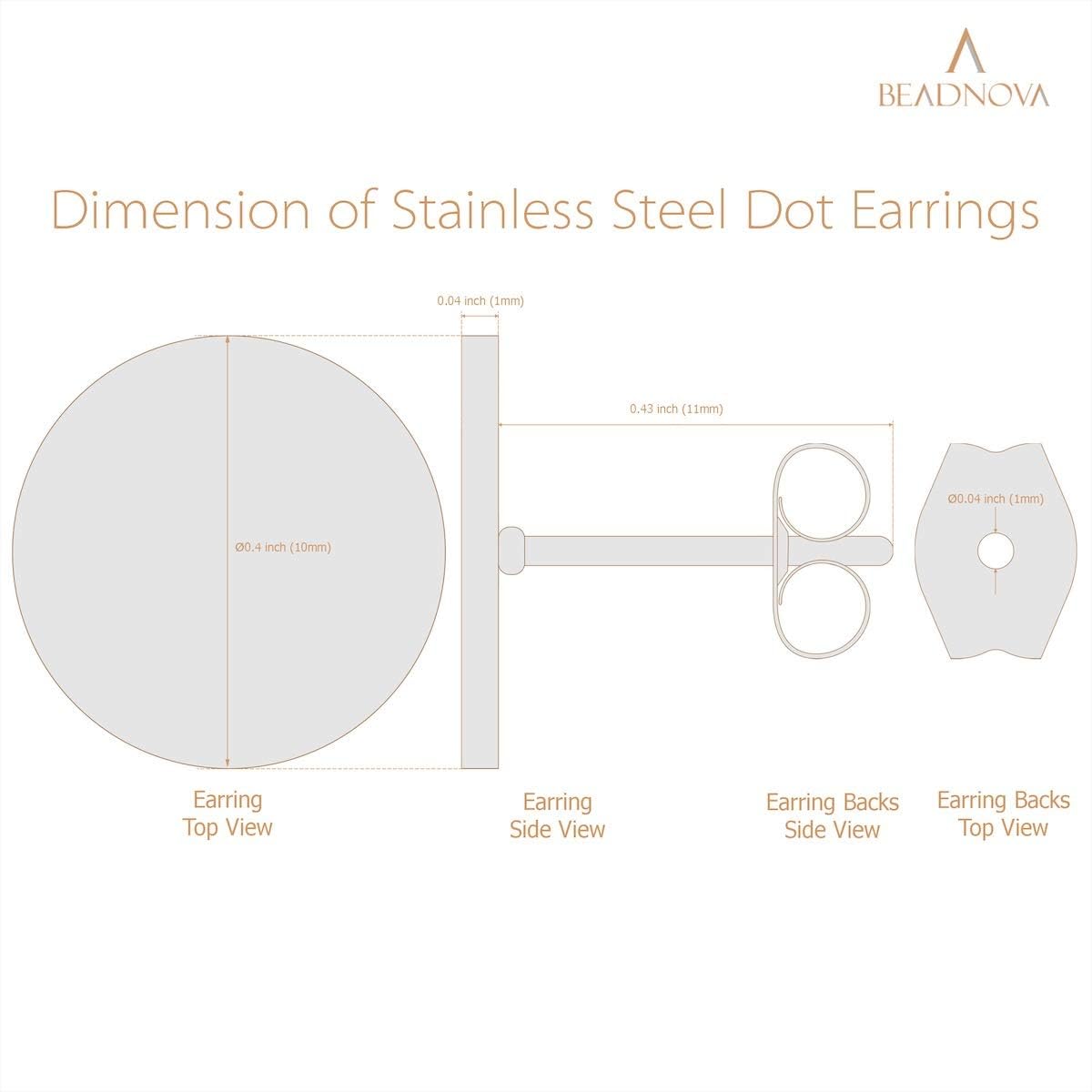 Stud Earrings Flat Post Earrings Circle Piercing Disc Stainless Dot Earrings for Women (2-10mm, Gold, 1-3 V1258-DP02-D-240