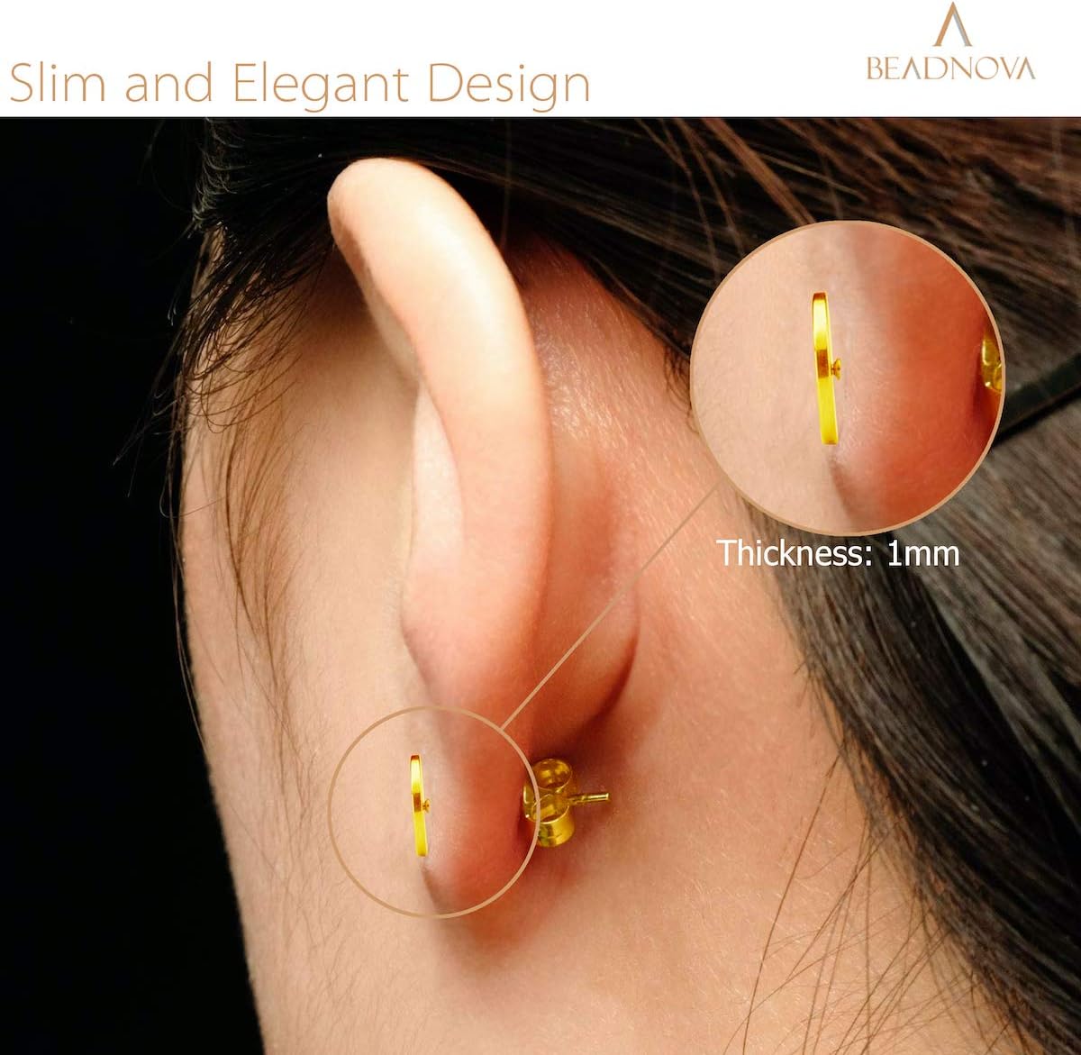 Stud Earrings Flat Post Earrings Circle Piercing Disc Stainless Dot Earrings for Women (2-10mm, Gold, 1-3 V1258-DP02-D-240