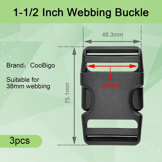 CooBigo 3pcs 1-1/2 Inch Plastic Buckle for Strap Replacment, Heavy Duty Belt Buckles Backpack Clips Luggage V1258-DP02-D-25