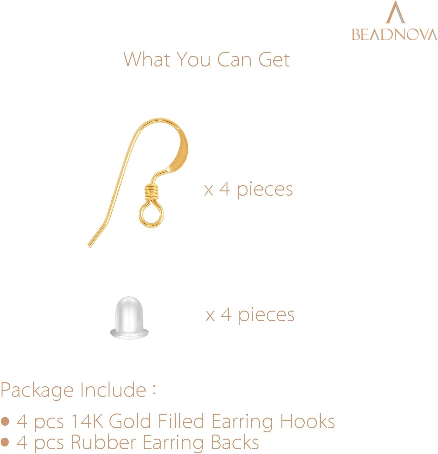 Earring Hooks 4pcs 14k Gold Filled Earring Kits with Rubber Backs Ear Wire Hook for Jewelry Making DIY Ear V1258-DP02-D-255