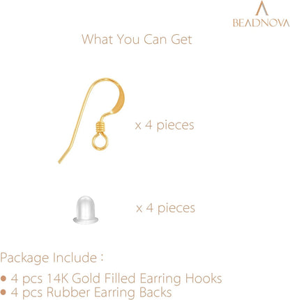 Earring Hooks 4pcs 14k Gold Filled Earring Kits with Rubber Backs Ear Wire Hook for Jewelry Making DIY Ear V1258-DP02-D-255