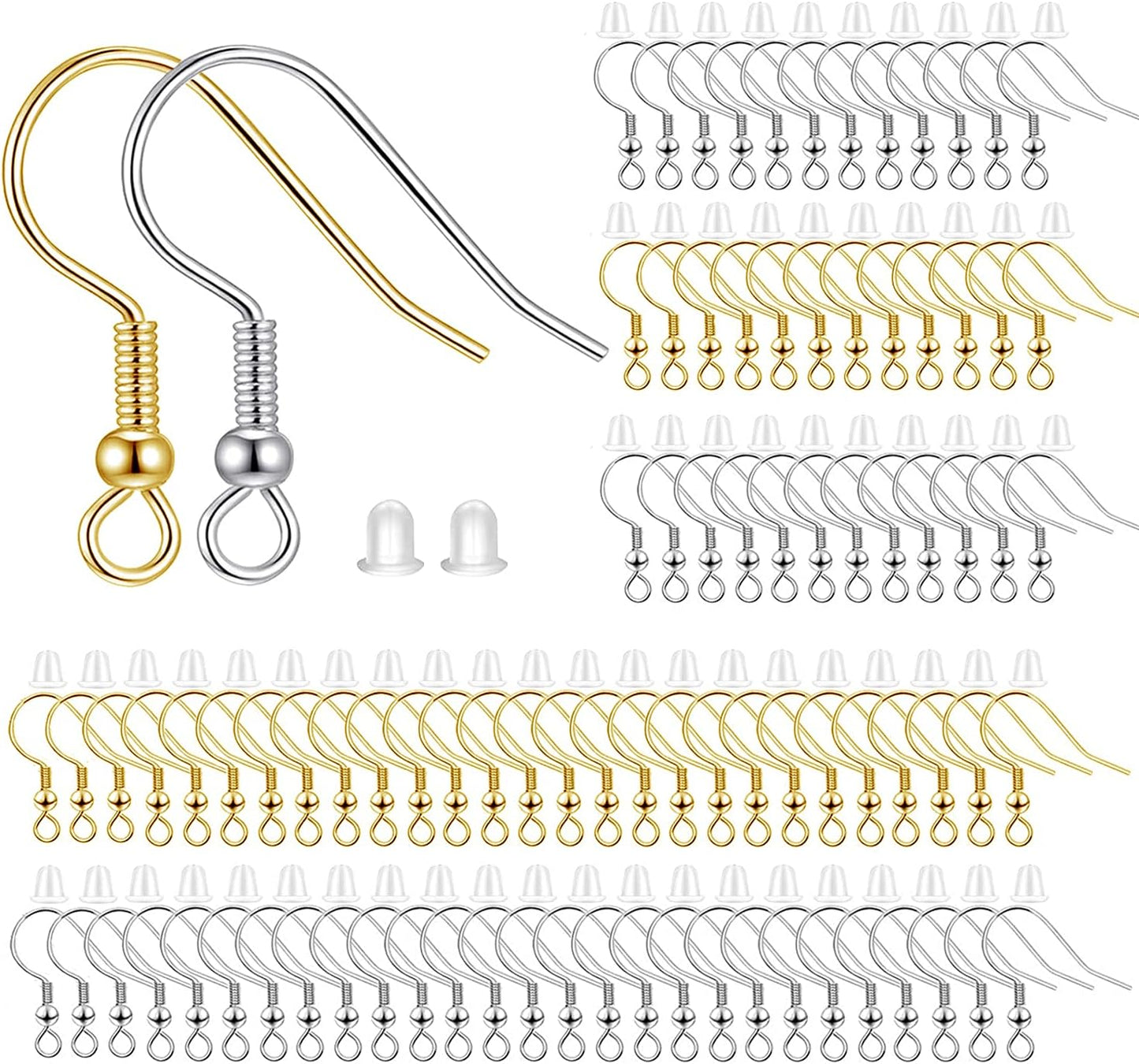 200pcs Mix Earring Hooks & Backs, Silver & Gold, 100pcs Hooks & 100pcs Backs, DIY Earring Supplies V1258-DP02-D-257