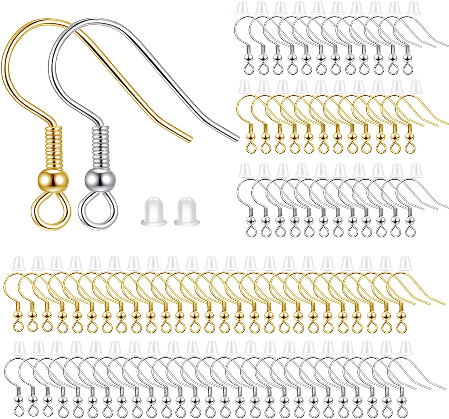 200pcs Mix Earring Hooks & Backs, Silver & Gold, 100pcs Hooks & 100pcs Backs, DIY Earring Supplies V1258-DP02-D-257