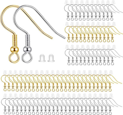 200pcs Mix Earring Hooks & Backs, Silver & Gold, 100pcs Hooks & 100pcs Backs, DIY Earring Supplies V1258-DP02-D-257