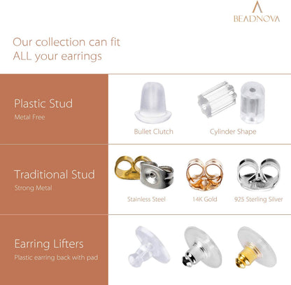Earring Backs Replacements Earring Backing Silver Plated Pierced Hypoallergenic Ear Stud Backs Stoppers V1258-DP02-D-267