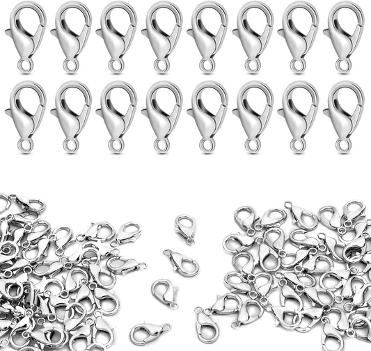 CooBigo 120pcs 12mm Lobster Clasps, Tiny Metal Alloy Lobster Claw Clasps for Necklace Bracelets Clip, V1258-DP02-D-27