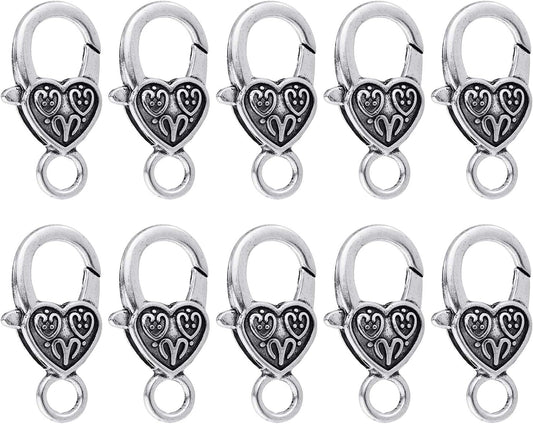 Heart Lobster Claw Clasps 20 Pieces Large Heart Lobster Claw Clasps for Necklaces Bracelet DIY (Silver) V1258-DP02-D-271