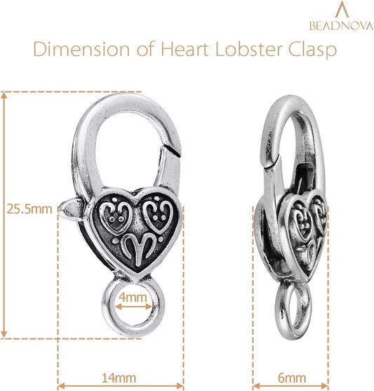 Heart Lobster Claw Clasps 20 Pieces Large Heart Lobster Claw Clasps for Necklaces Bracelet DIY (Silver) V1258-DP02-D-271