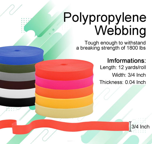 CooBigo Polypropylene Webbing Strap 3/4" Durable Poly Strapping 12 Yards 3/4 inch Wide Webbing Strap for V1258-DP02-D-28