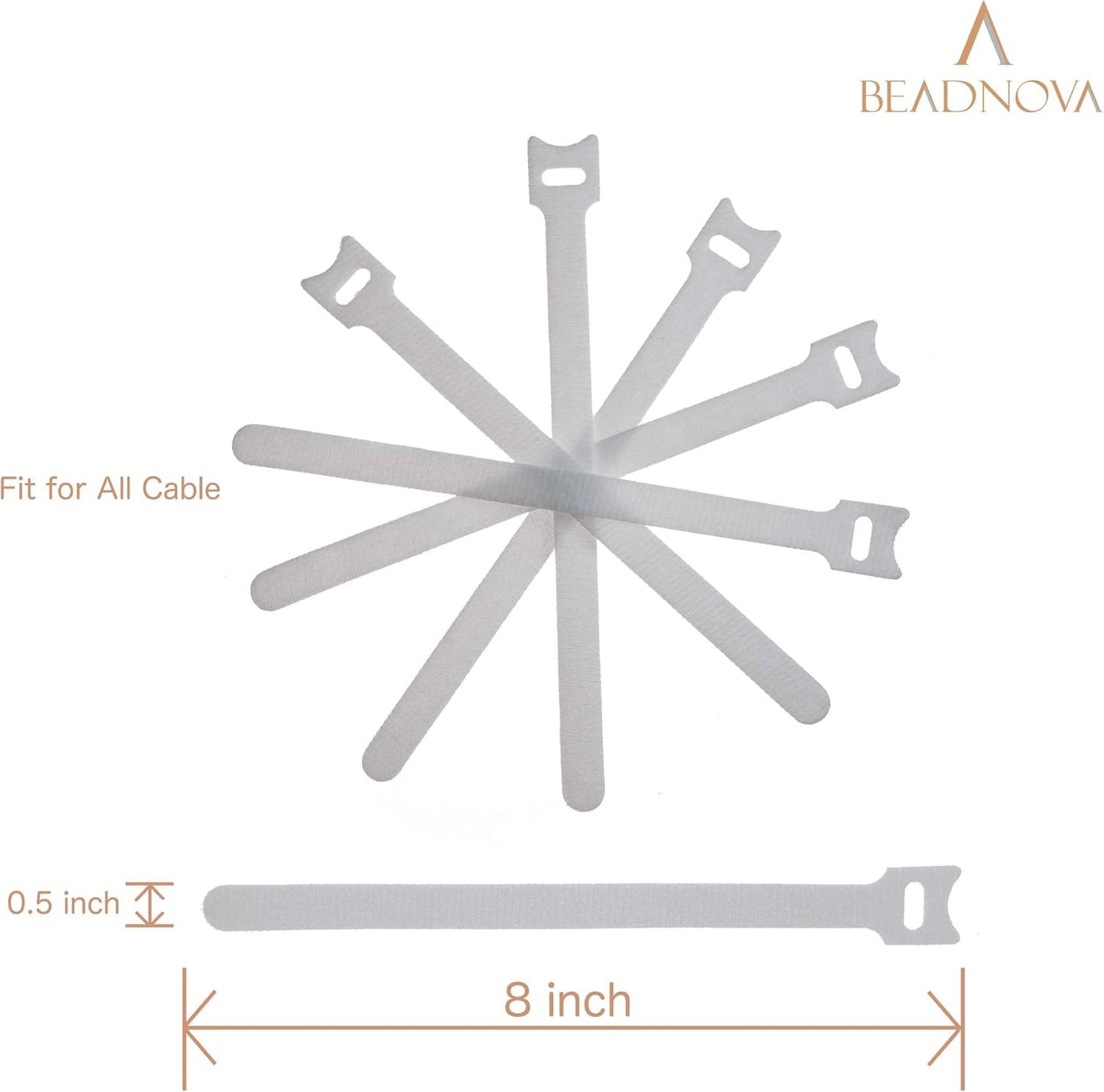 Adjtable Cable Straps Cable Ties Adjtable Cord Wire Organizer for Cord Management (8 Inches, 60 Pieces, White) V1258-DP02-D-282