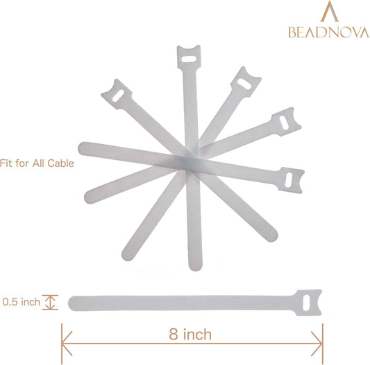 Adjtable Cable Straps Cable Ties Adjtable Cord Wire Organizer for Cord Management (8 Inches, 60 Pieces, White) V1258-DP02-D-282
